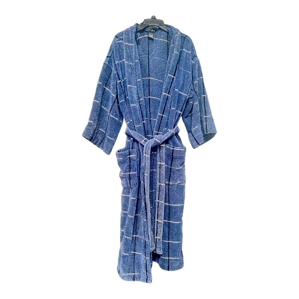 Vintage Bill Blass Navy HEAVY Terry Robe OS Cotton Belted